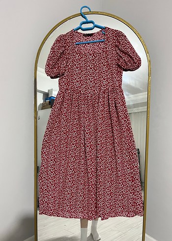 Kırmızı Midi Bohem Pamuk Elbise - Görsel 3