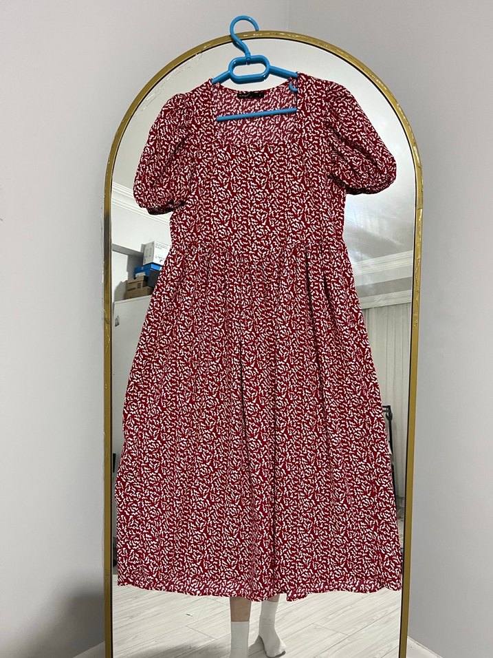 Kırmızı Midi Bohem Pamuk Elbise - Görsel 3