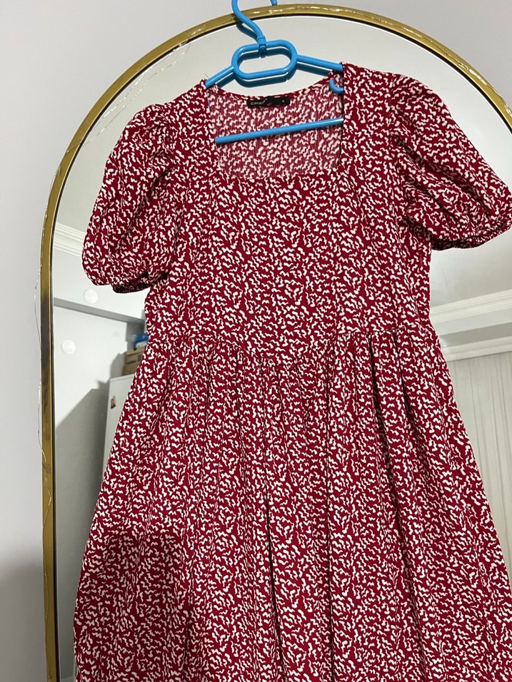 Kırmızı Midi Bohem Pamuk Elbise - Görsel 2