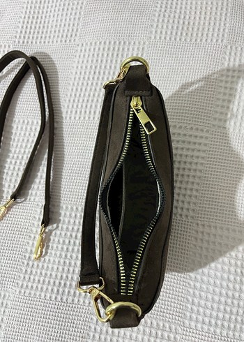 Koyu kahve rengi süet Kadın Omuz Çantası - Görsel 4