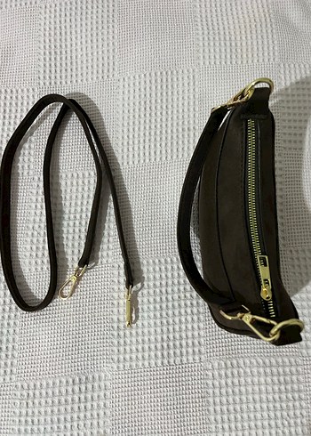 Koyu kahve rengi süet Kadın Omuz Çantası - Görsel 3