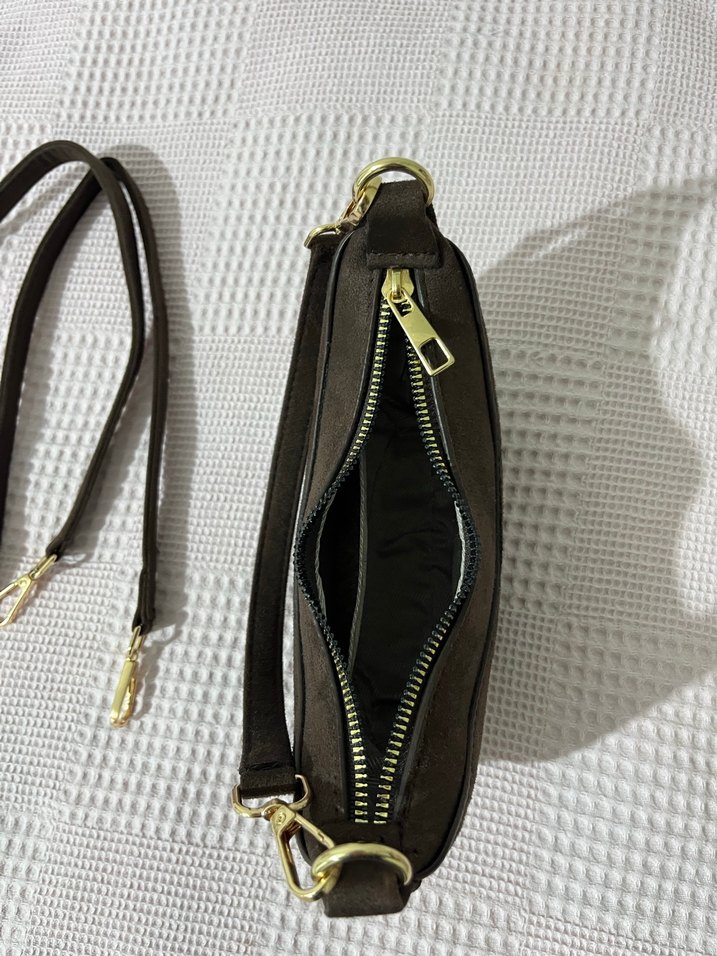 Koyu kahve rengi süet Kadın Omuz Çantası - Görsel 4