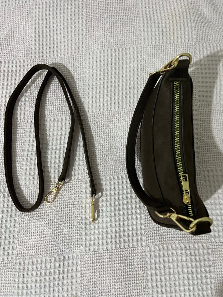 Koyu kahve rengi süet Kadın Omuz Çantası - Görsel 3