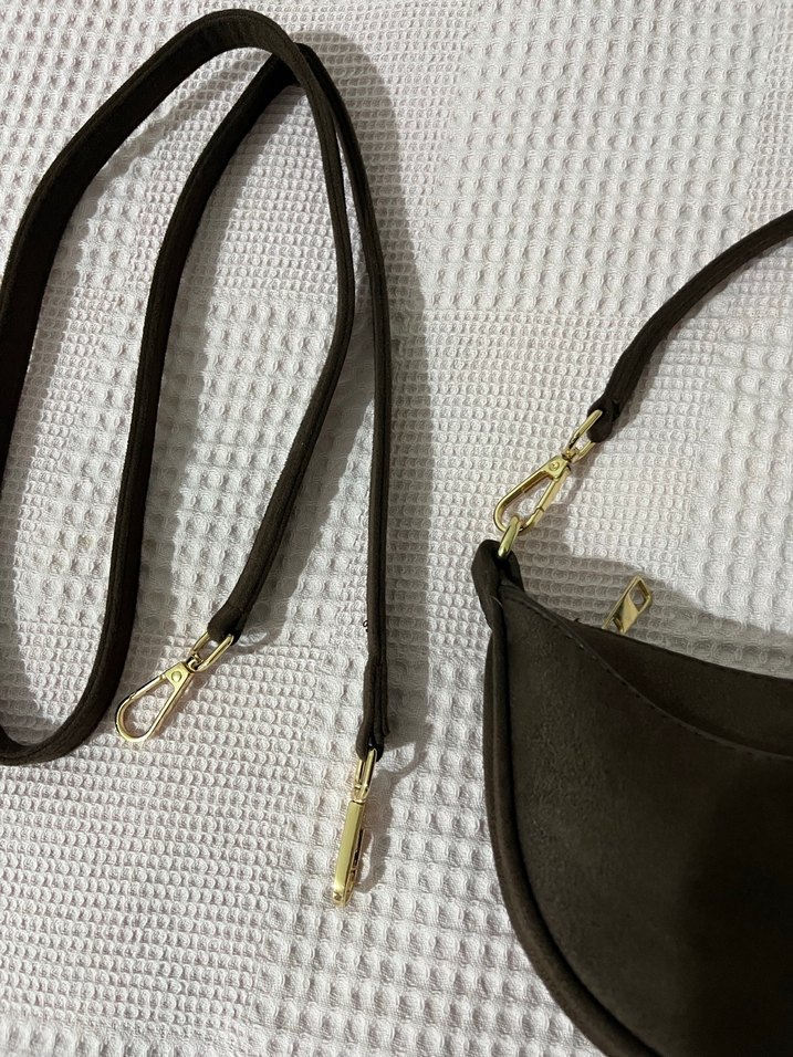 Koyu kahve rengi süet Kadın Omuz Çantası - Görsel 2