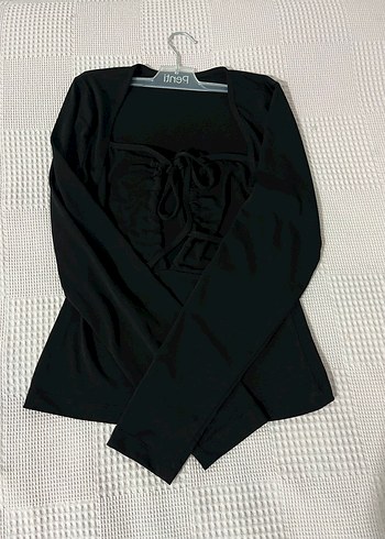 Siyah göğüs dekolteli Uzun Kollu body - Görsel 2