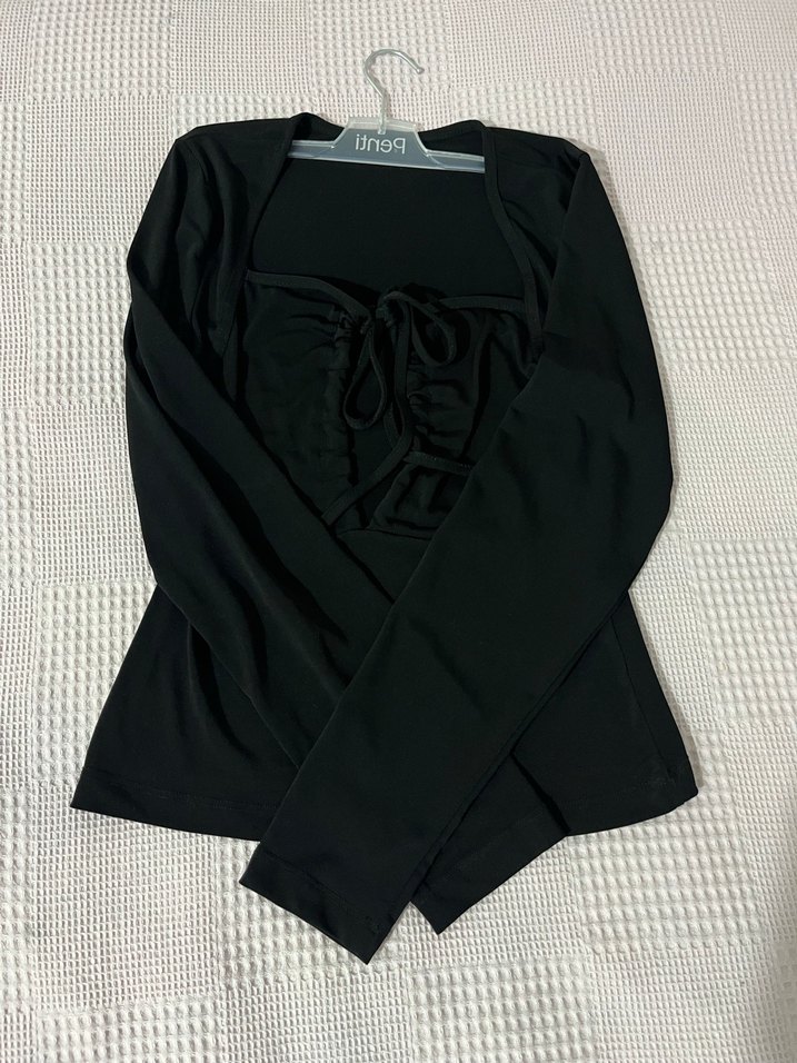 Siyah göğüs dekolteli Uzun Kollu body - Görsel 4