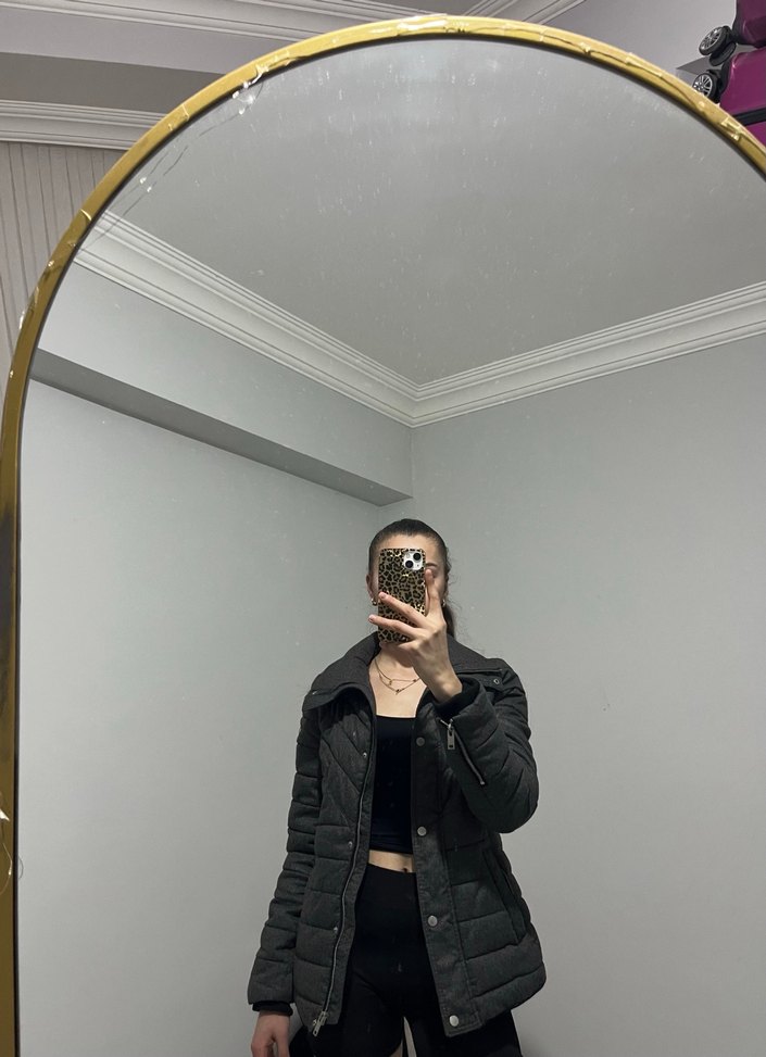 DeFacto Gri Yüksek Yakalı Fermuarlı Kadın Mont - Görsel 5