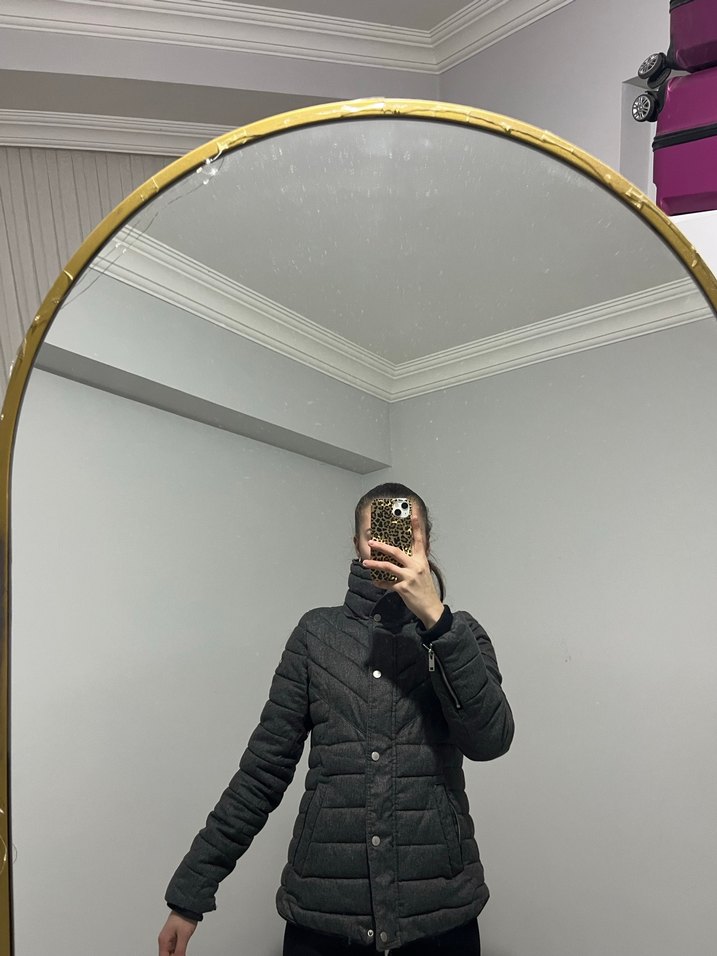 DeFacto Gri Yüksek Yakalı Fermuarlı Kadın Mont - Görsel 4