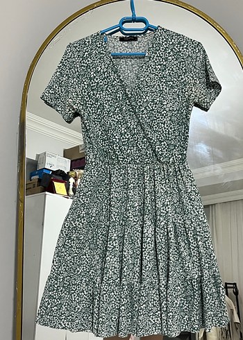 Gri Yeşil V Yakalı Midi Bohem Elbise - Görsel 2