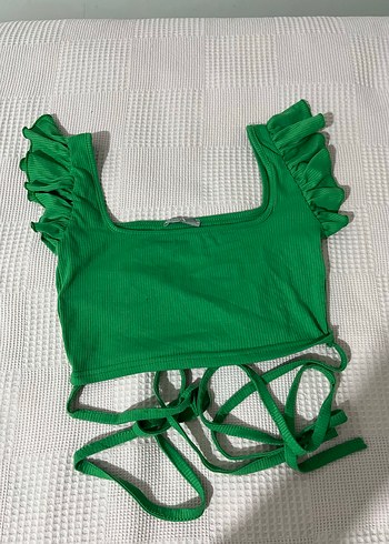 Yeşil Fırfırlı Crop Top - Görsel 2