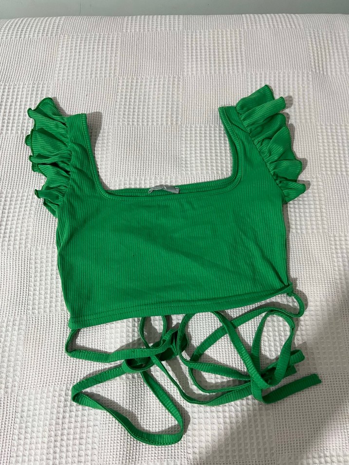 Yeşil Fırfırlı Crop Top - Görsel 2