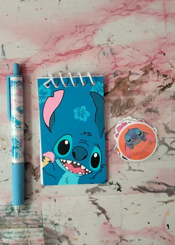 Mavi Stitch Temalı Pastel Defter ve Kalem Seti