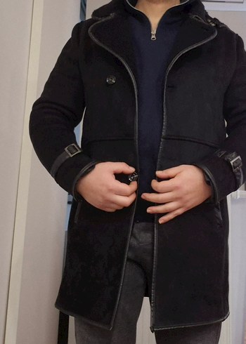 Sıfır AVVA marka Siyah Erkek Süet Kürklü ve Kapüşonlu Ceket Mont - Görsel 11
