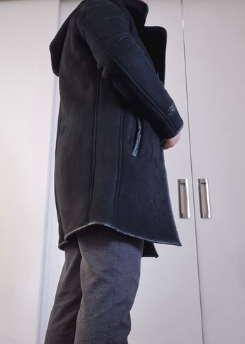 Sıfır AVVA marka Siyah Erkek Süet Kürklü ve Kapüşonlu Ceket Mont - Görsel 10