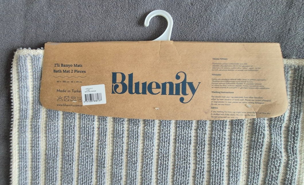 Sıfır ve Etiketli Bluenity %100 pamuk İkili Banyo Paspası - Görsel 2