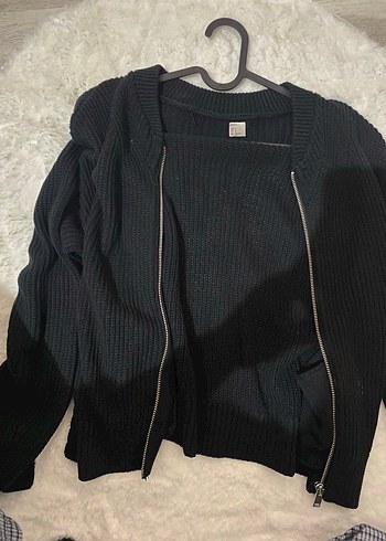 Siyah Fermuarlı Örgü Kadın Kazak - Görsel 3