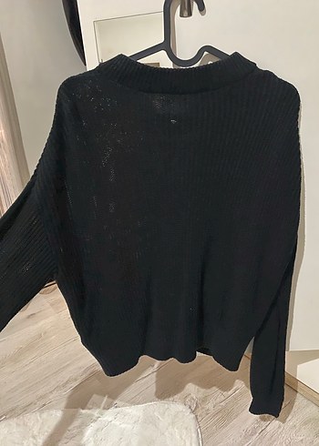 Siyah Fermuarlı Örgü Kadın Kazak - Görsel 2