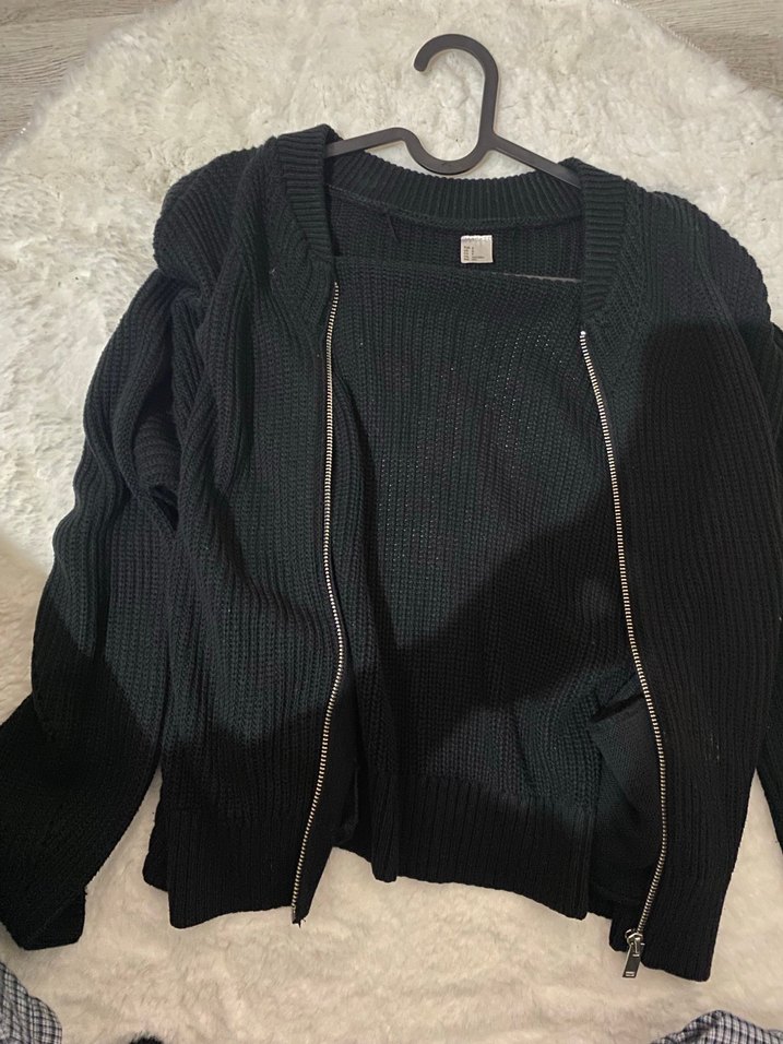 Siyah Fermuarlı Örgü Kadın Kazak - Görsel 3