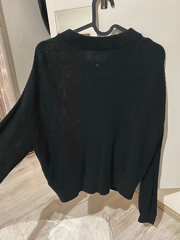 Siyah Fermuarlı Örgü Kadın Kazak - Görsel 2