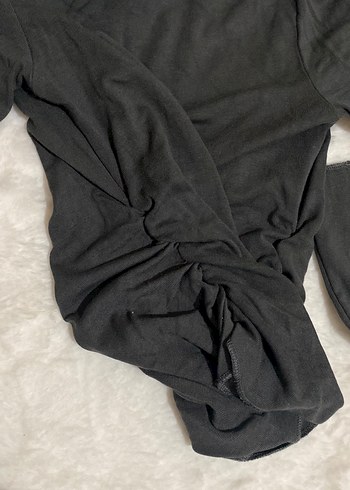 Siyah Kadın Keten Sweatshirt, Uzun Kollu, Salaş - Görsel 2