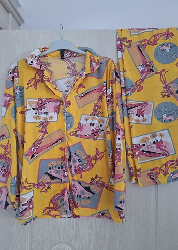 Sarı Retro Desenli Kadın Pijama Takımı