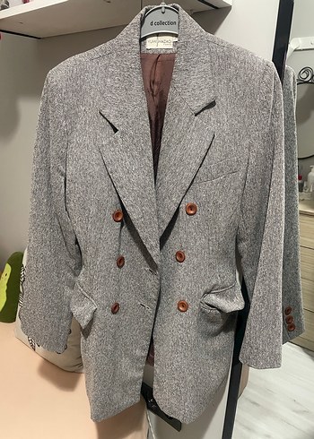 Düğmeli Gri Kadın Midi Blazer Ceket - Görsel 2