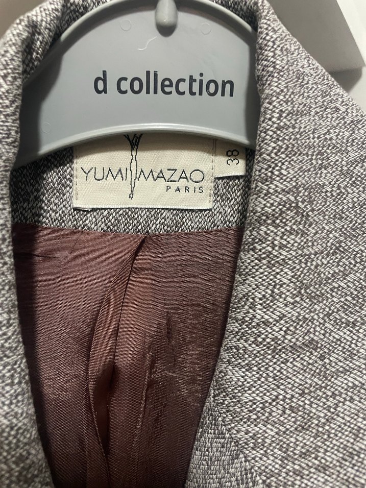 Düğmeli Gri Kadın Midi Blazer Ceket - Görsel 3