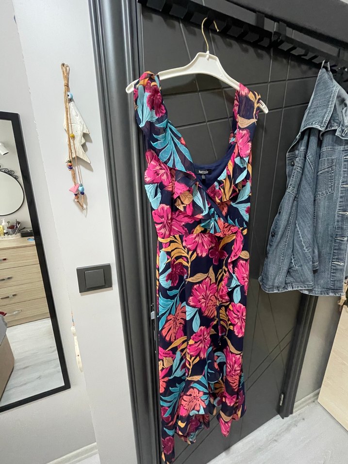 Çiçek Desenli V Yakalı Uzun Bohem Elbise - Görsel 2