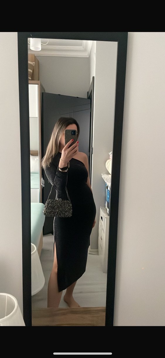 Siyah Uzun Kollu Örgü Kadın Abiye Elbise - Görsel 2