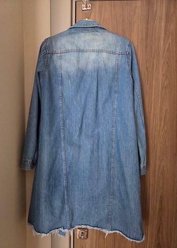 Diğer Düğmeli Midi Boy Mavi Denim Ceket