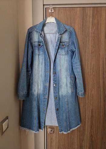 Düğmeli Midi Boy Mavi Denim Ceket
