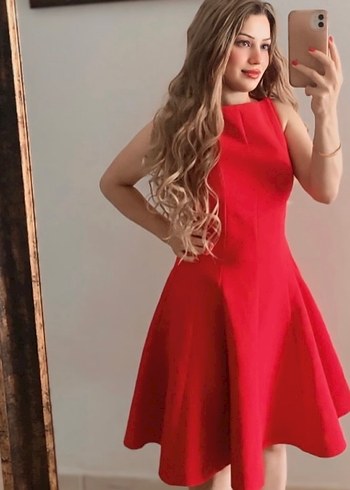 Kırmızı Parlak Midi Fırfırlı Elbise - Görsel 2