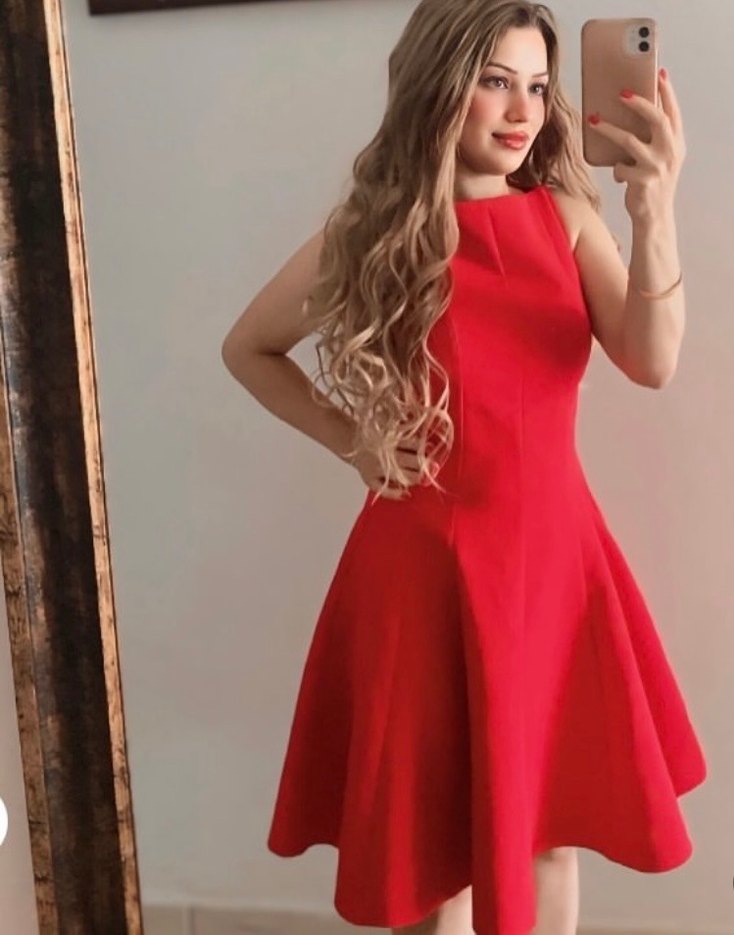 Kırmızı Parlak Midi Fırfırlı Elbise - Görsel 2