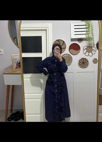 Diğer Kadın Lacivert Fırfırlı Uzun Denim Elbise