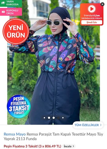 Remsa Tam Kapalı Tesettür mayo haşema Yağmurluk