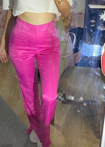 Parlak Pembe Saten Pantolon