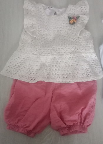 Dantel Detaylı Pembe Kız Bebek Şortlu Takım
