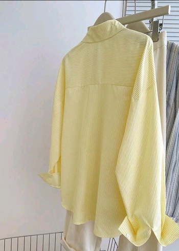 Diğer Sarı Çizgili Kadın Oversize Gömlek