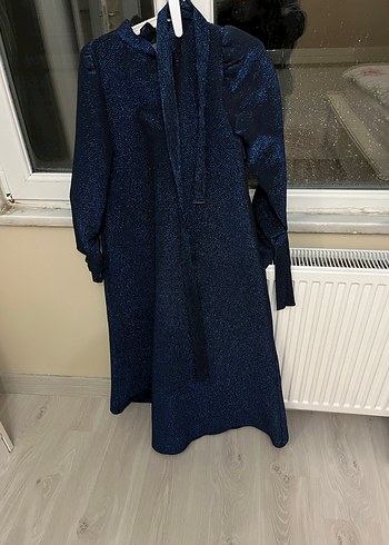 simli lacivert elbise - Görsel 2