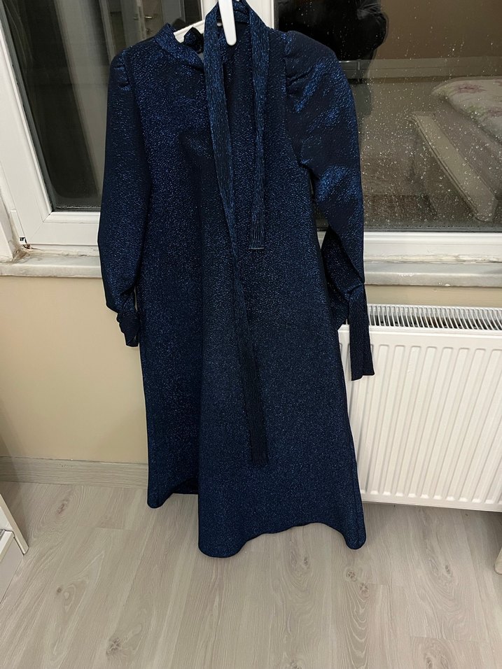 simli lacivert elbise - Görsel 2