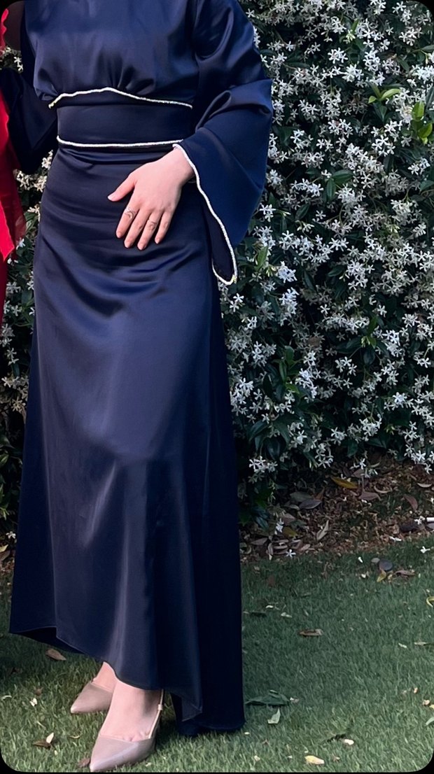 Mavi Drapeli saten Elbise - Görsel 3