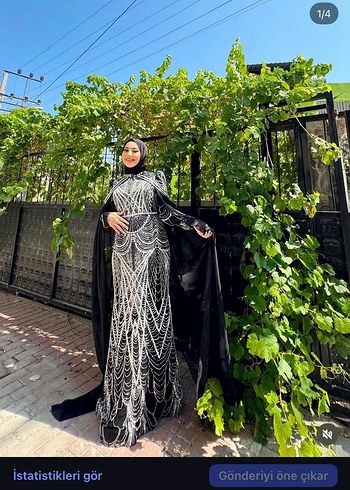 Uzun Siyah Gotik Drape Detaylı Abiye Elbise
