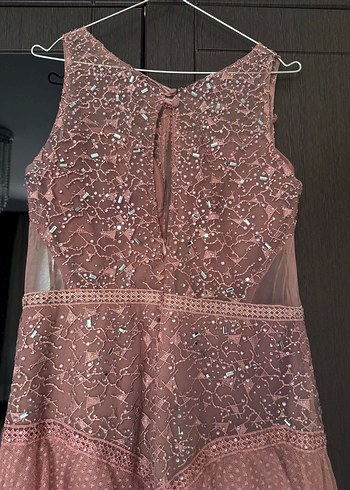 Pembe Parlak Uzun Fırfırlı Abiye Elbise - Görsel 5