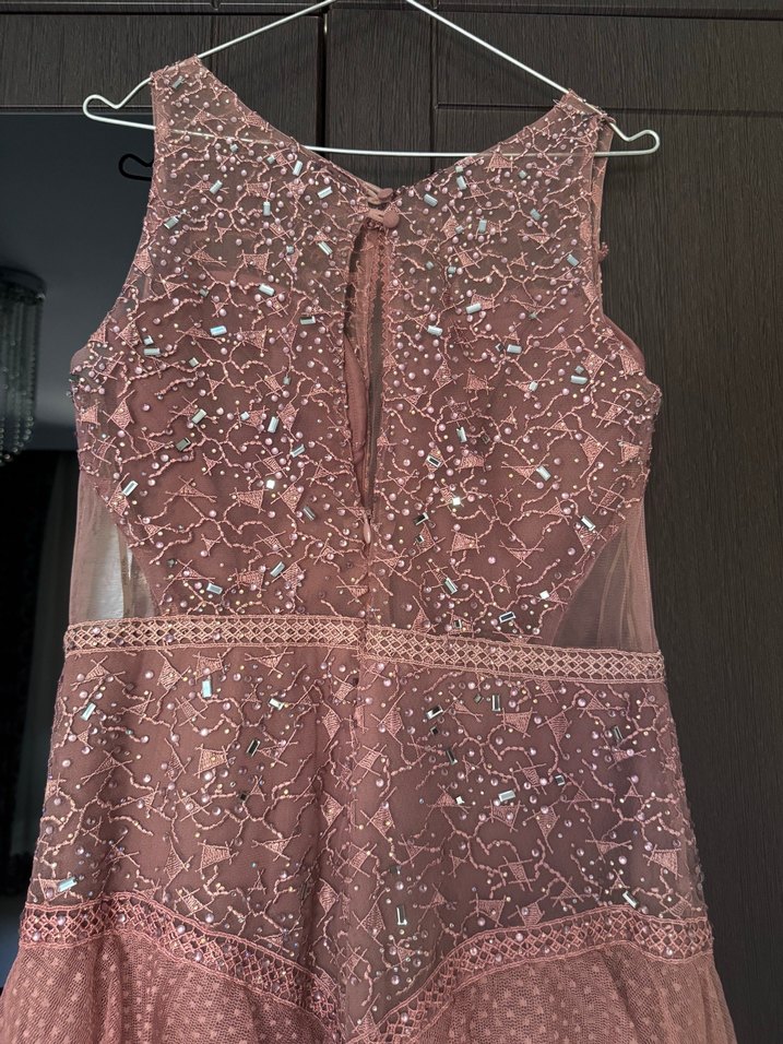 Pembe Parlak Uzun Fırfırlı Abiye Elbise - Görsel 5