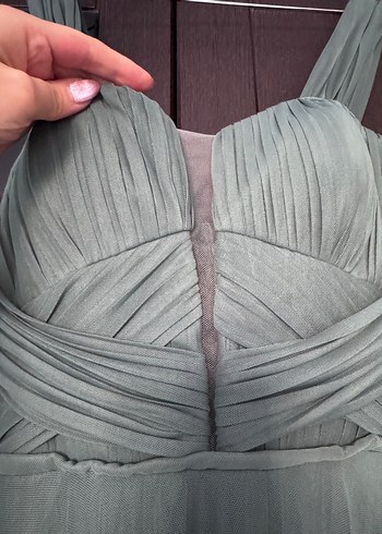 Uzun Pilili Su Yeşili Abiye Elbise - Görsel 3