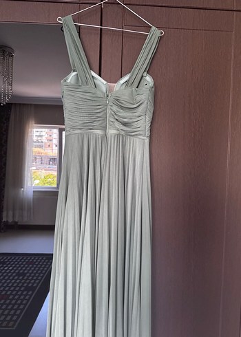 Uzun Pilili Su Yeşili Abiye Elbise - Görsel 4