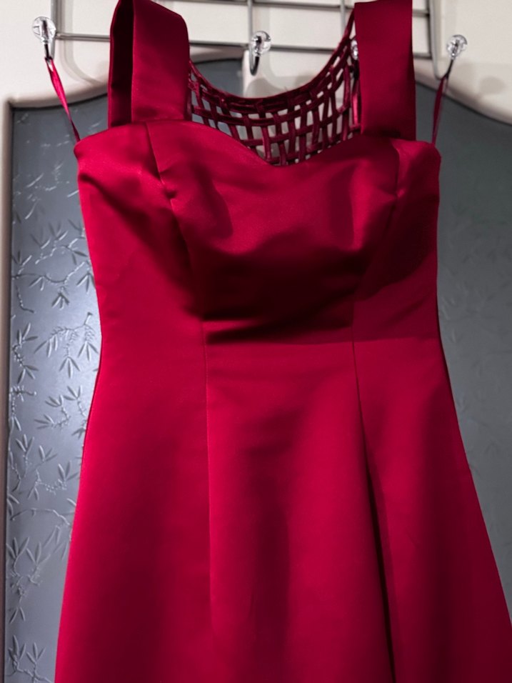 Kırmızı İşlemeli Midi Abiye Elbise - Görsel 5