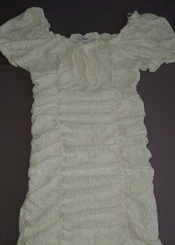 Dantel Detaylı Beyaz Mini Elbise - Görsel 2