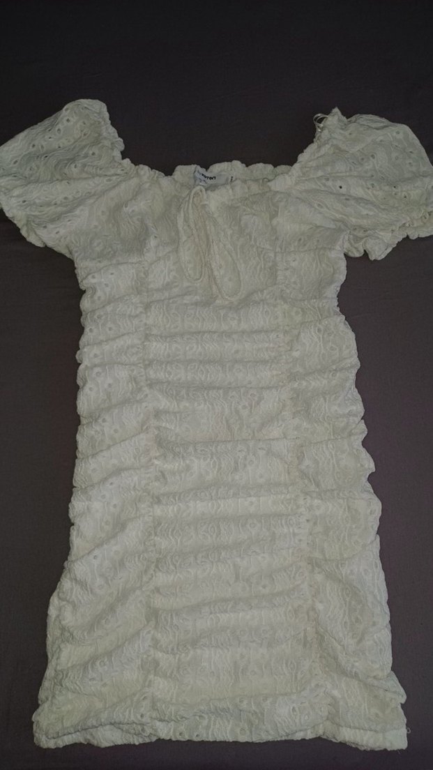 Dantel Detaylı Beyaz Mini Elbise - Görsel 2