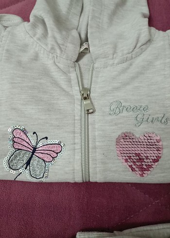 Kız Bebek Nakışlı Gri Fermuarlı Takım - Görsel 3